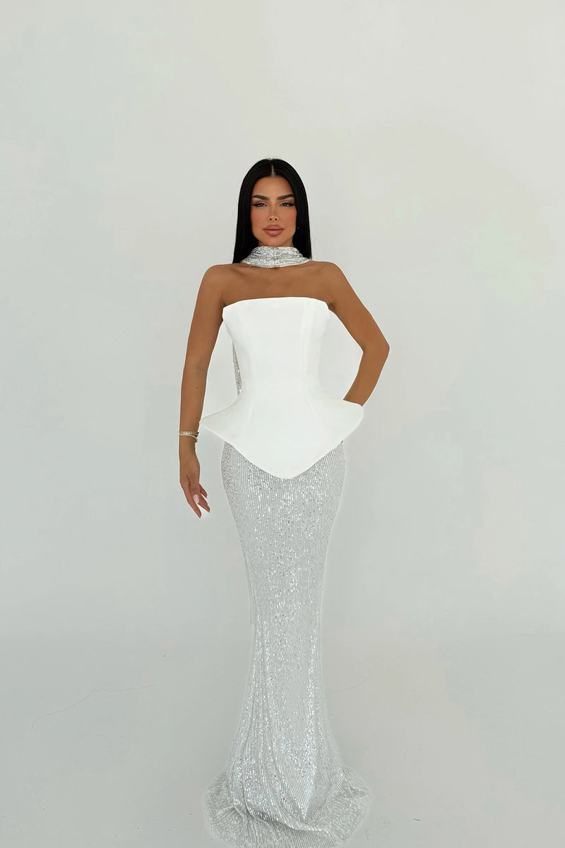 White Viona skirt Top SetEvening Dress