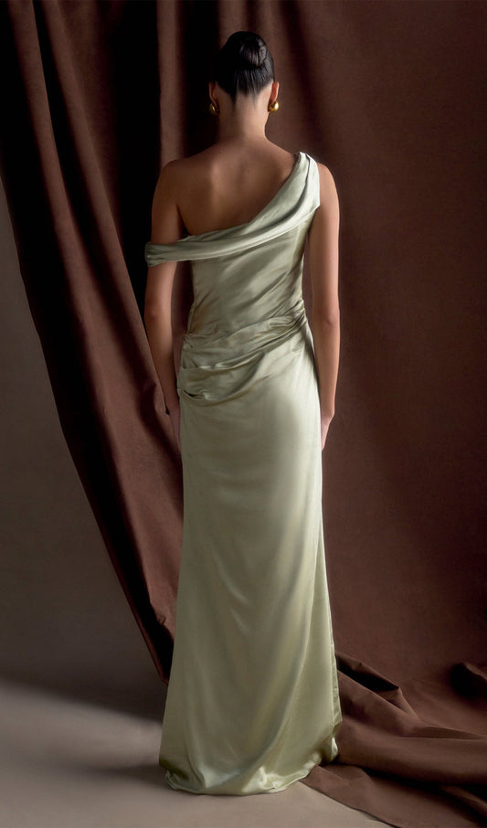 Off Shoulder Satin Maxi Dress