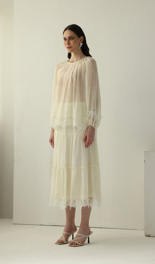 Long Sleeved Lace Panel Top