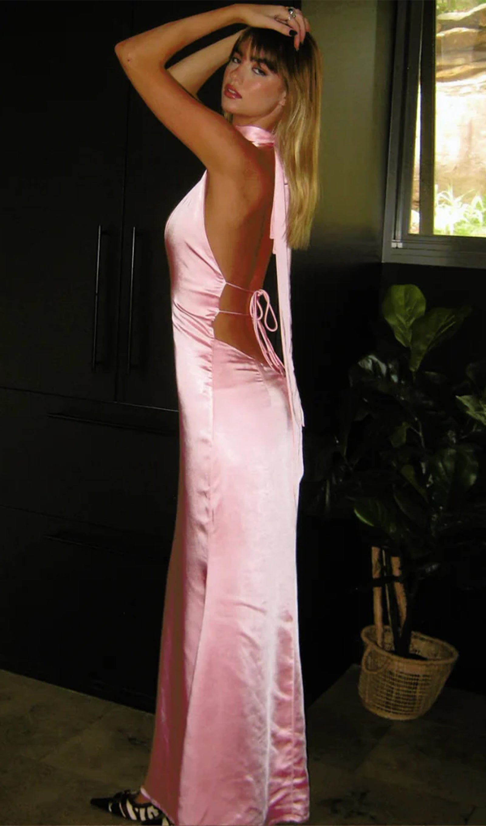 Deep V Neck Satin Maxi Dress