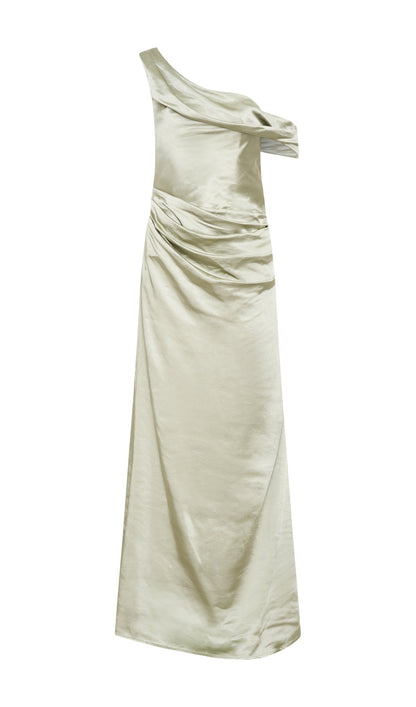 Off Shoulder Satin Maxi Dress
