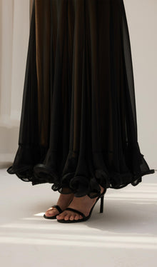 Ruffled Chiffon Maxi Skirt Black
