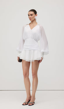 Solid Lantern Sleeve Mini Dress