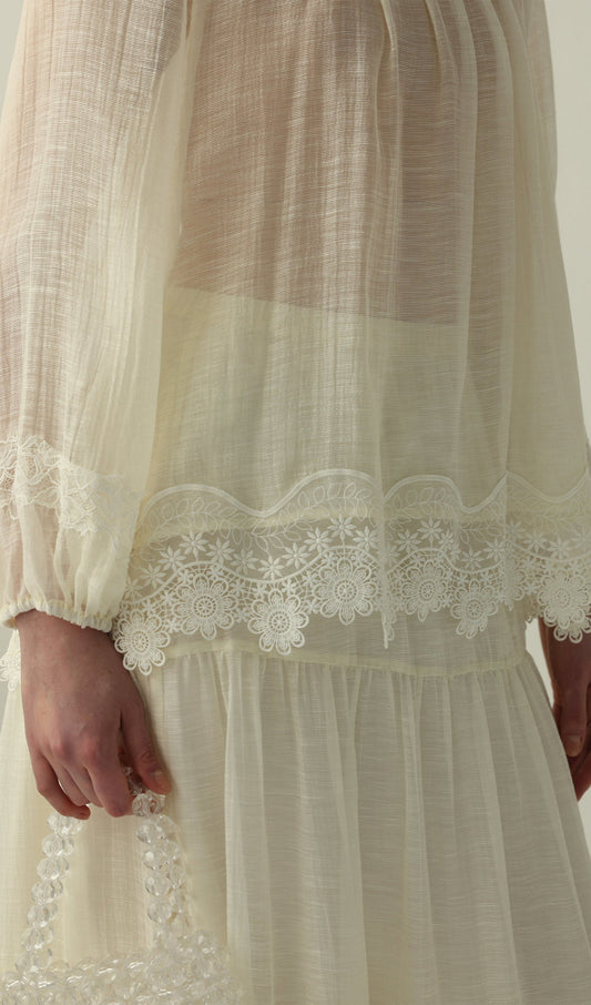 Long Sleeved Lace Panel Top