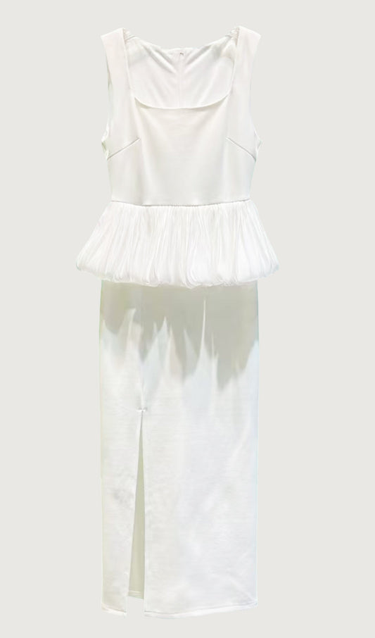 Ruffle Hem Slit Midi Dress