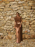 Crew-Neck Draped Crop Top and Ruched Draped Mini Skirt Two-Piece Set