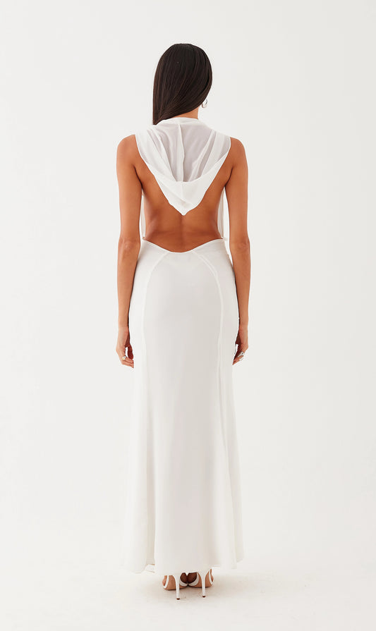 Backless Hooded Chiffon Maxi Dress