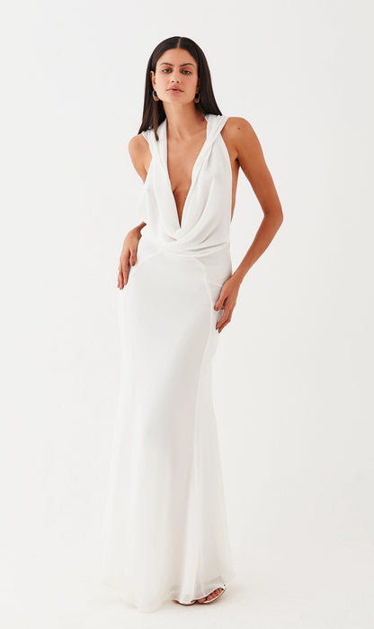 Backless Hooded Chiffon Maxi Dress