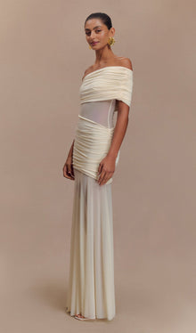 One Shoulder Mesh Maxi Dress