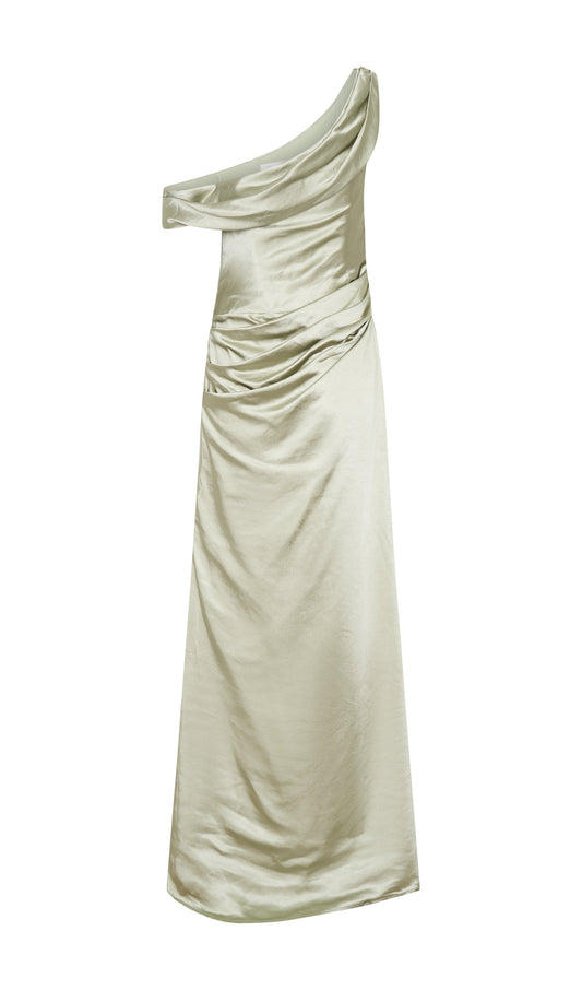 Off Shoulder Satin Maxi Dress