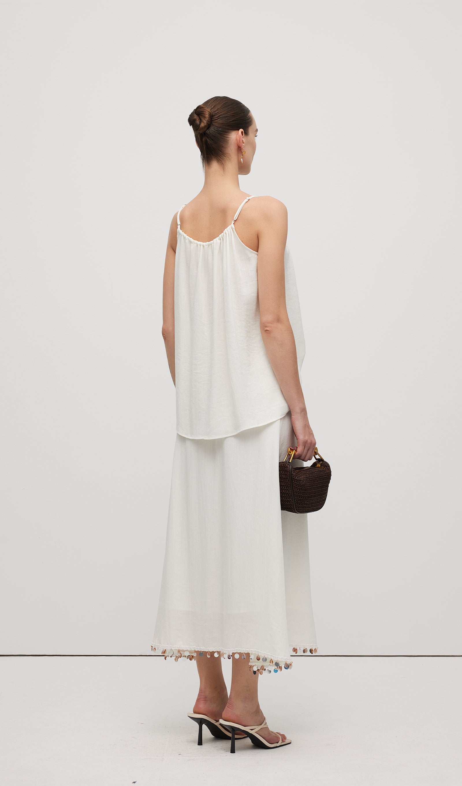 Cotton And Linen Lace Up Midi Skirt Sets