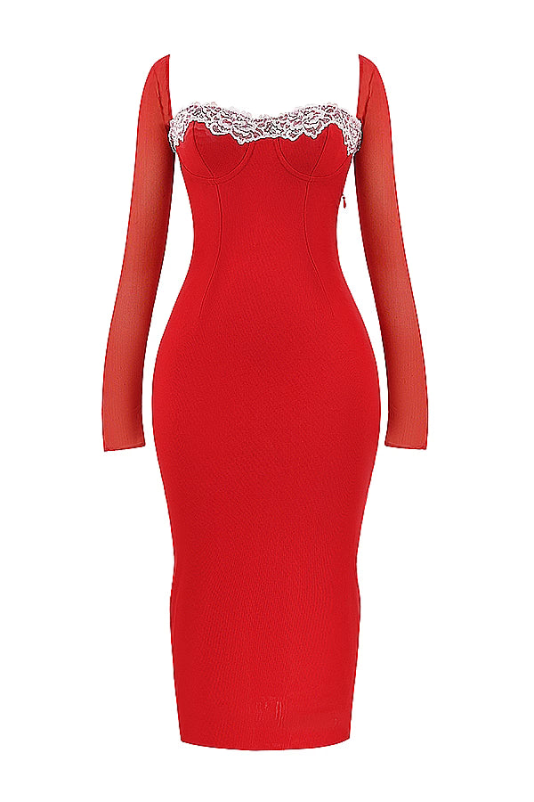Square-Neck Long-Sleeve Corset Bodycon Dress