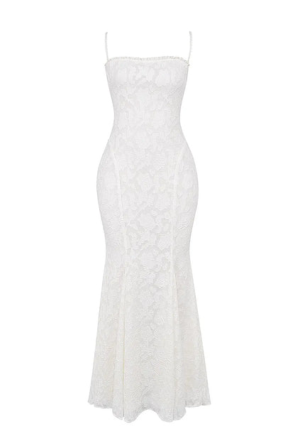 Ivory Lace up Back Maxi Dress