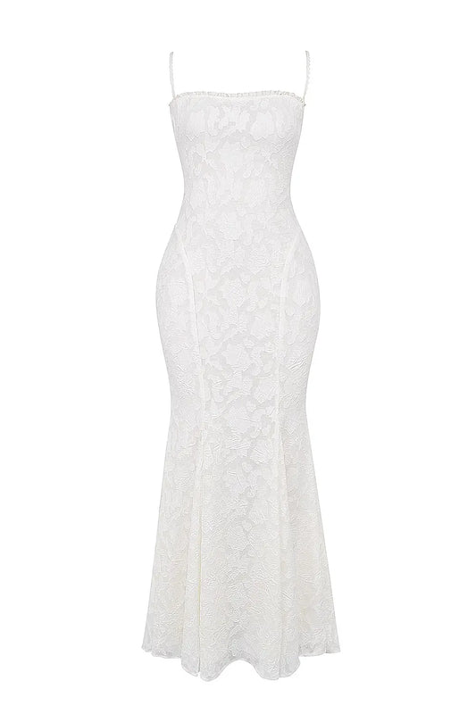 Ivory Lace up Back Maxi Dress