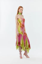 Hand-Beaded Ombre-Dyed Chiffon Spaghetti Strap Dress