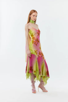 Hand-Beaded Ombre-Dyed Chiffon Spaghetti Strap Dress