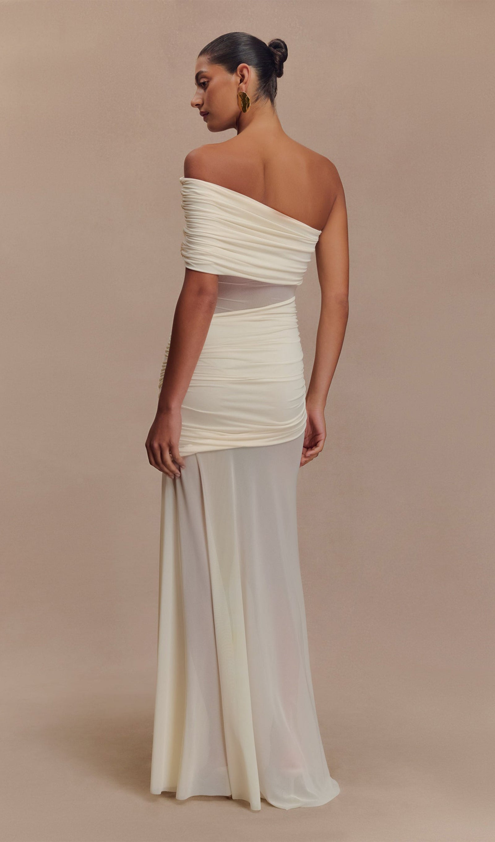 One Shoulder Mesh Maxi Dress