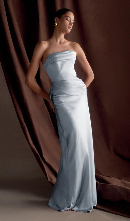 Strapless Satin Maxi Dress