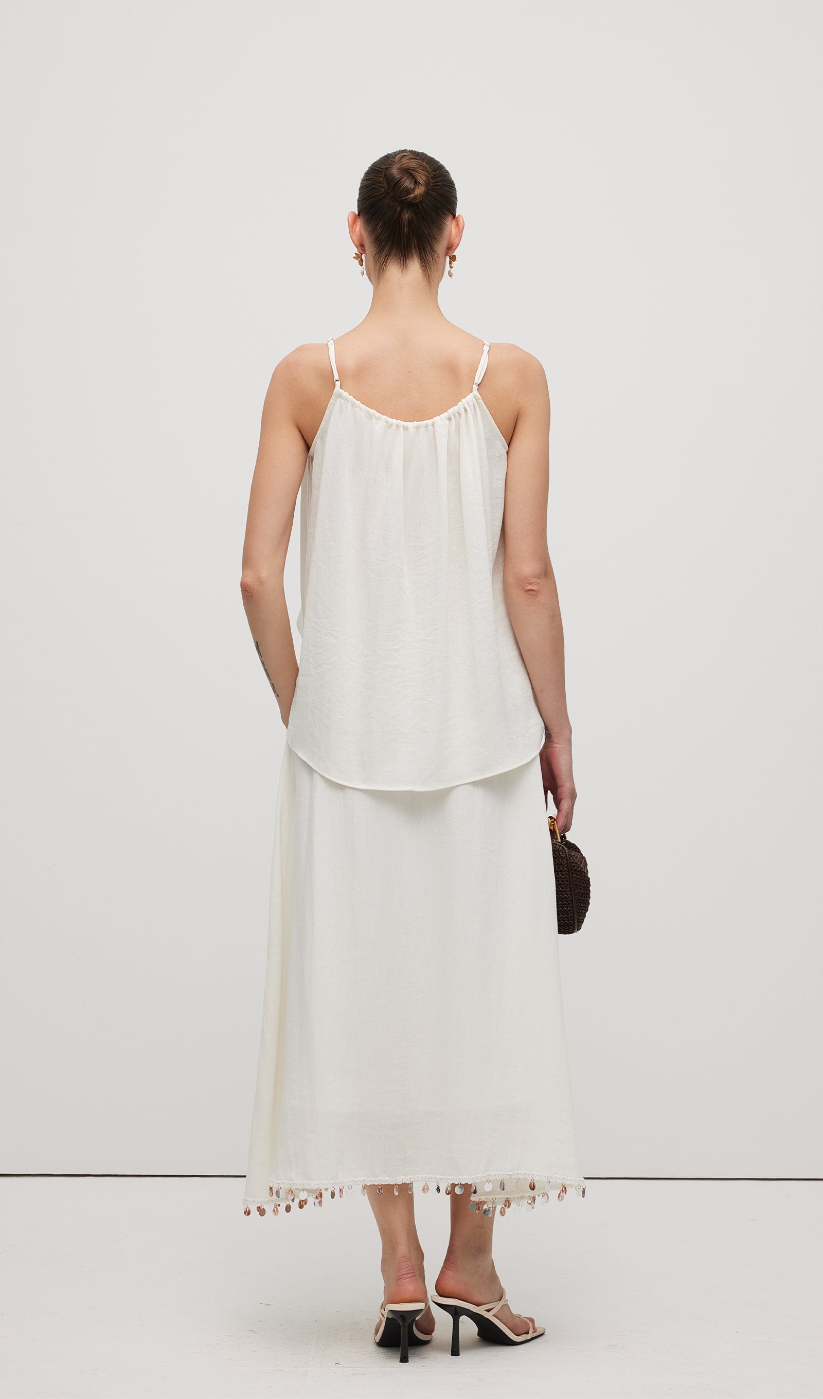 Cotton And Linen Lace Up Midi Skirt Sets