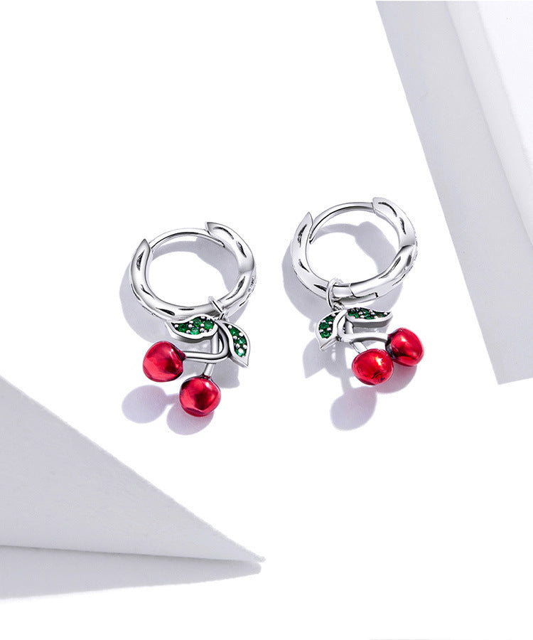 Sweet Cherry 925 Sterling Silver Drop Earrings