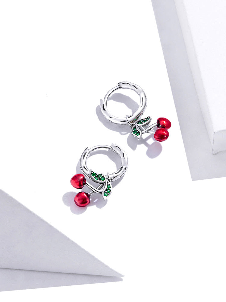 Sweet Cherry 925 Sterling Silver Drop Earrings