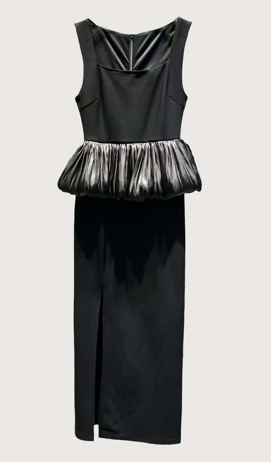 Ruffle Hem Slit Midi Dress
