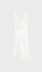 Shiny Satin With Draped Neckline Midi Dress
