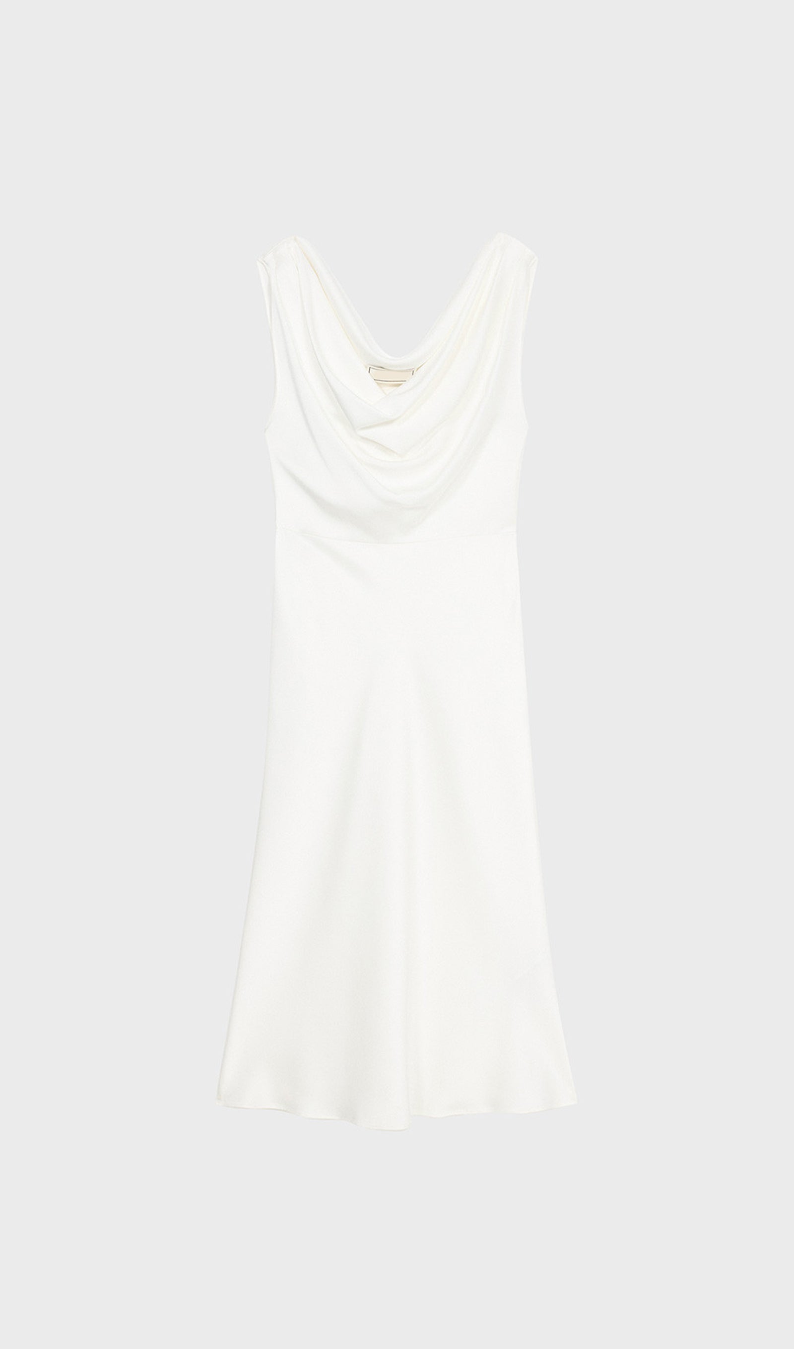 Shiny Satin With Draped Neckline Midi Dress