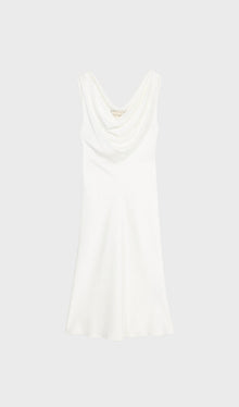 Shiny Satin With Draped Neckline Midi Dress