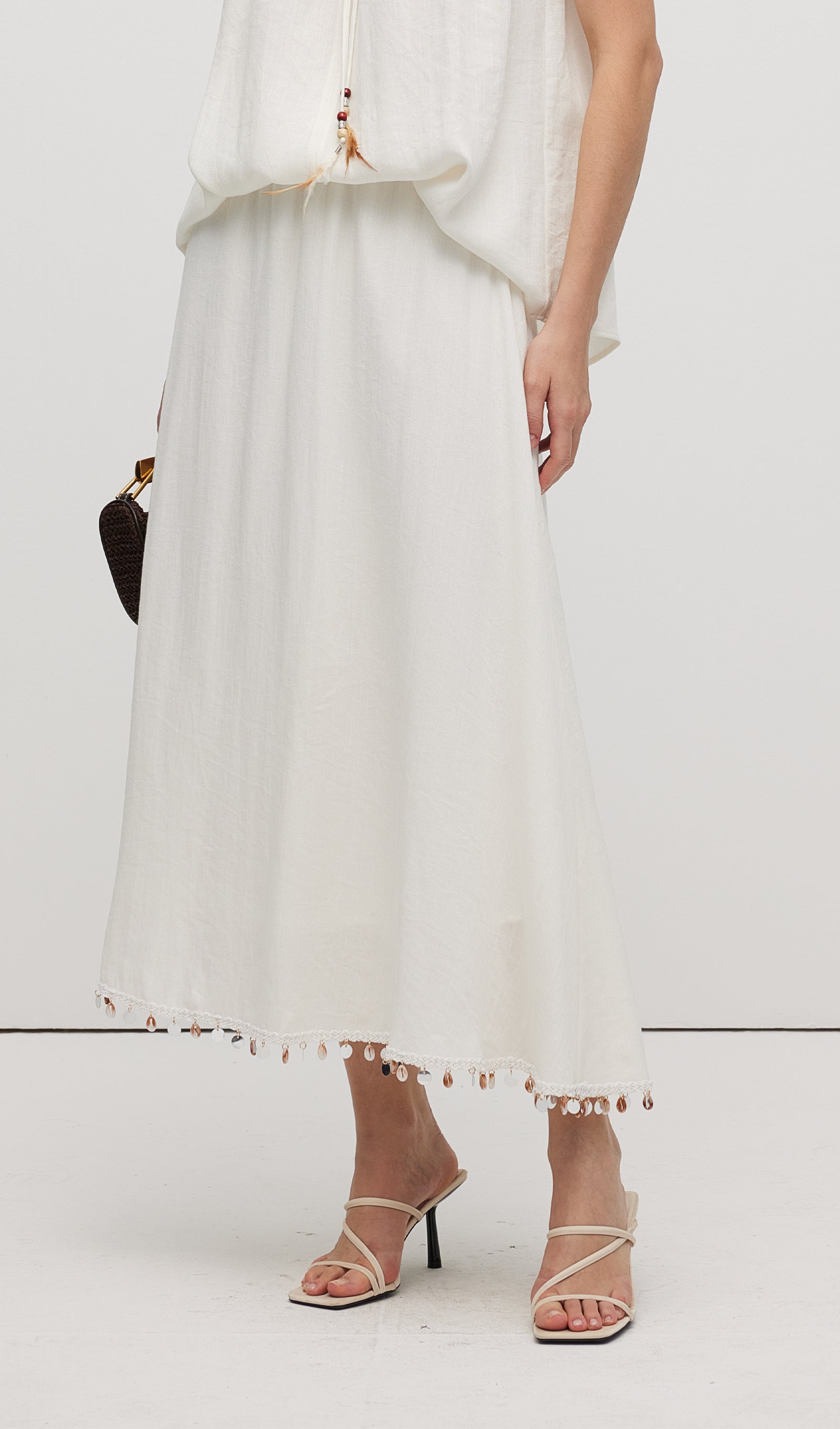 Cotton And Linen Lace Up Midi Skirt Sets