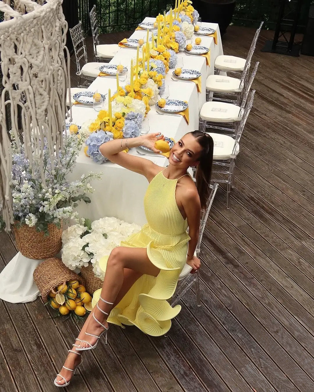 Sleeveless Smocked Floral Ruffled Wave Hem Dress