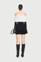 Off-Shoulder Long Sleeve Slight Flared Cuffs Ruched Bodycon Dress