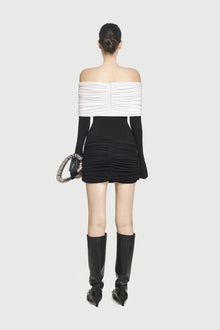 Off-Shoulder Ruched Knit Mini Dress