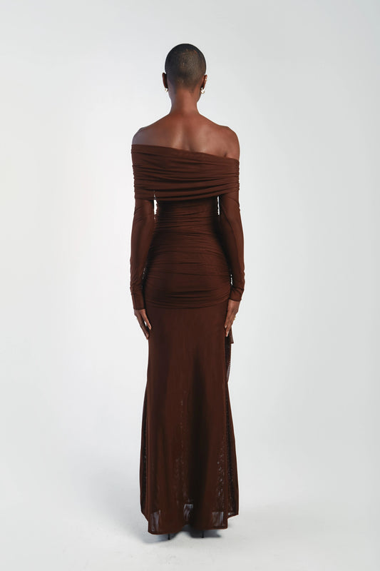 Asymmetrical Shoulder Knit Top & Draped Waist Skirt Set