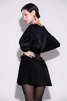 V-Neck Long-Sleeve Lace-Splicing Waist A-Line Mini Dress