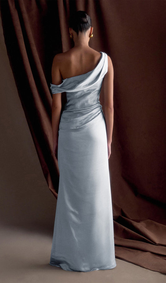Off Shoulder Satin Maxi Dress