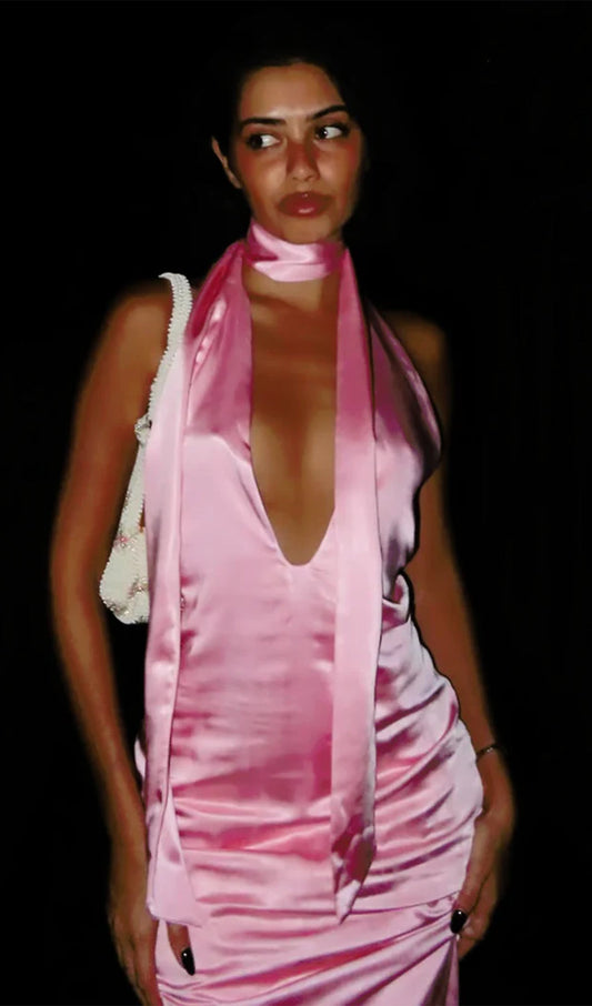 Deep V Neck Satin Maxi Dress