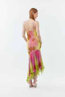 Hand-Beaded Ombre-Dyed Chiffon Spaghetti Strap Dress