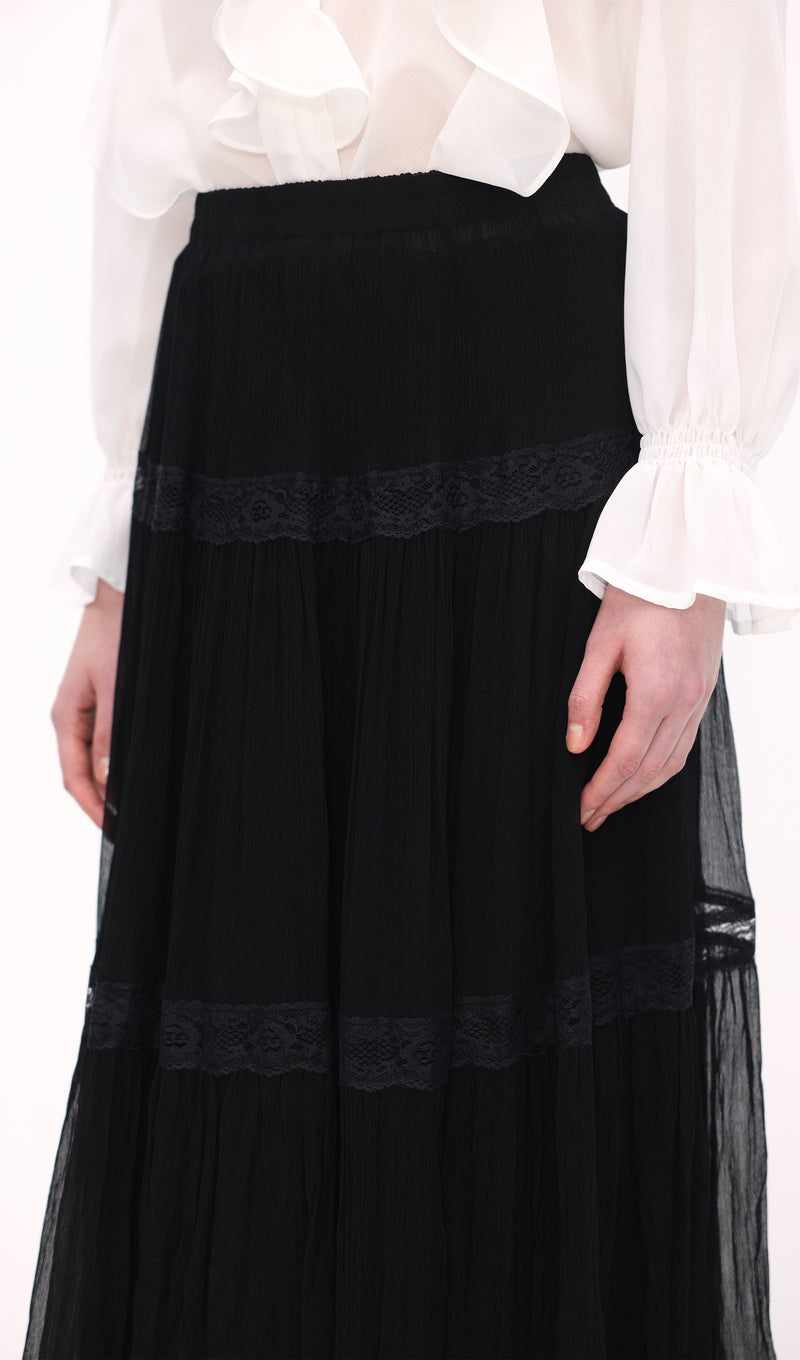 Solid Pleated Midi Skirt