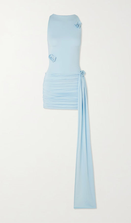 Draped Appliqued Stretch Jersey Mini Dress