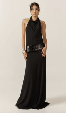 Draped Cowl Neck Open Back Maxi Dress
