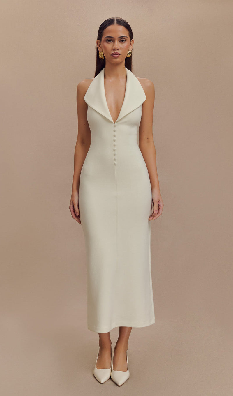 Crepe Halter Midi Dress