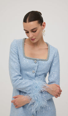 Sequin Boucle Feather Mini Dress