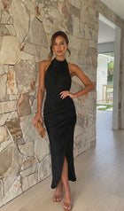 Halter Neck Ruched Bottom Midi Dress