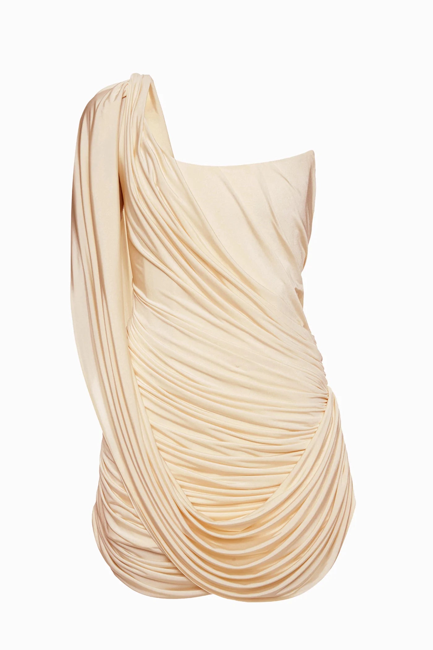 One-Shoulder Bandeau-Style Ruched Mini Evening Dress