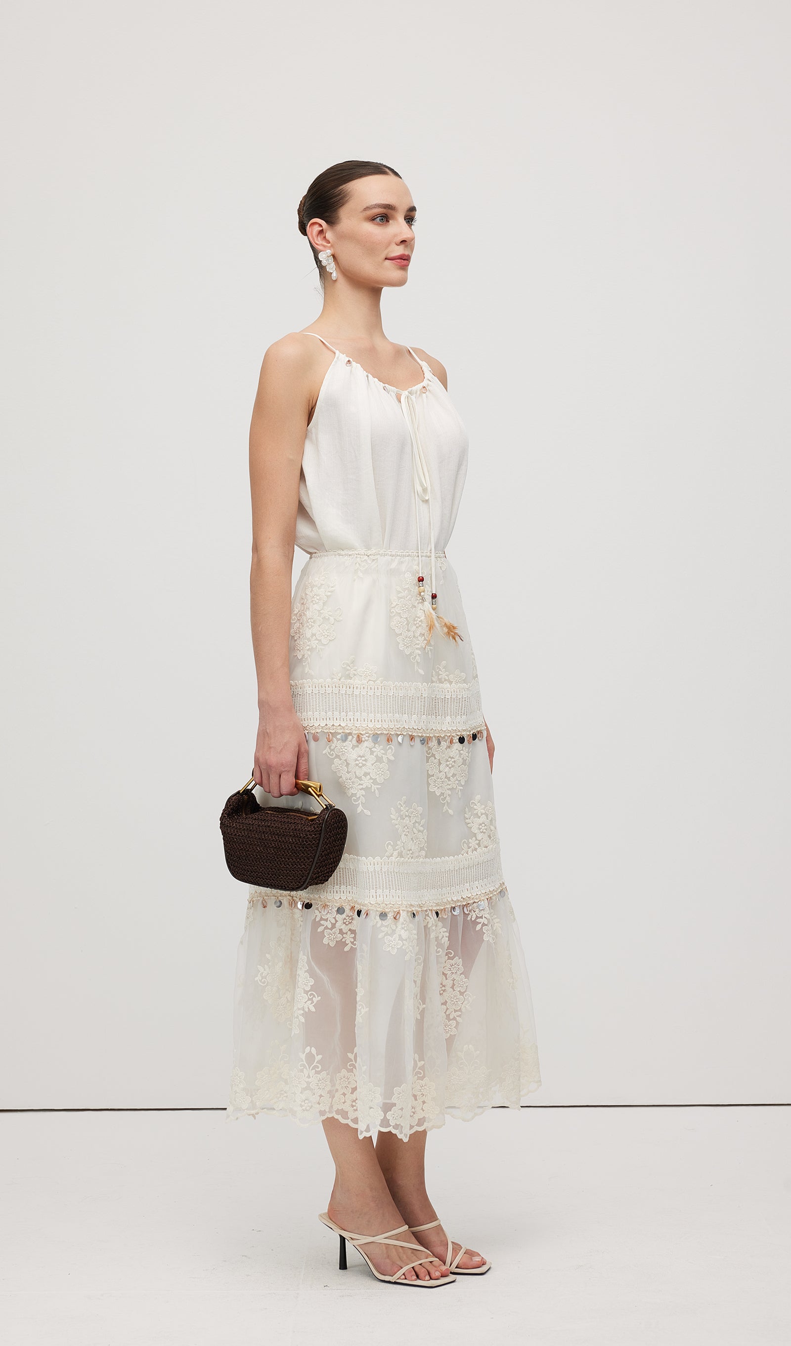 Lace Embroidery Bohemian Midi Skirt