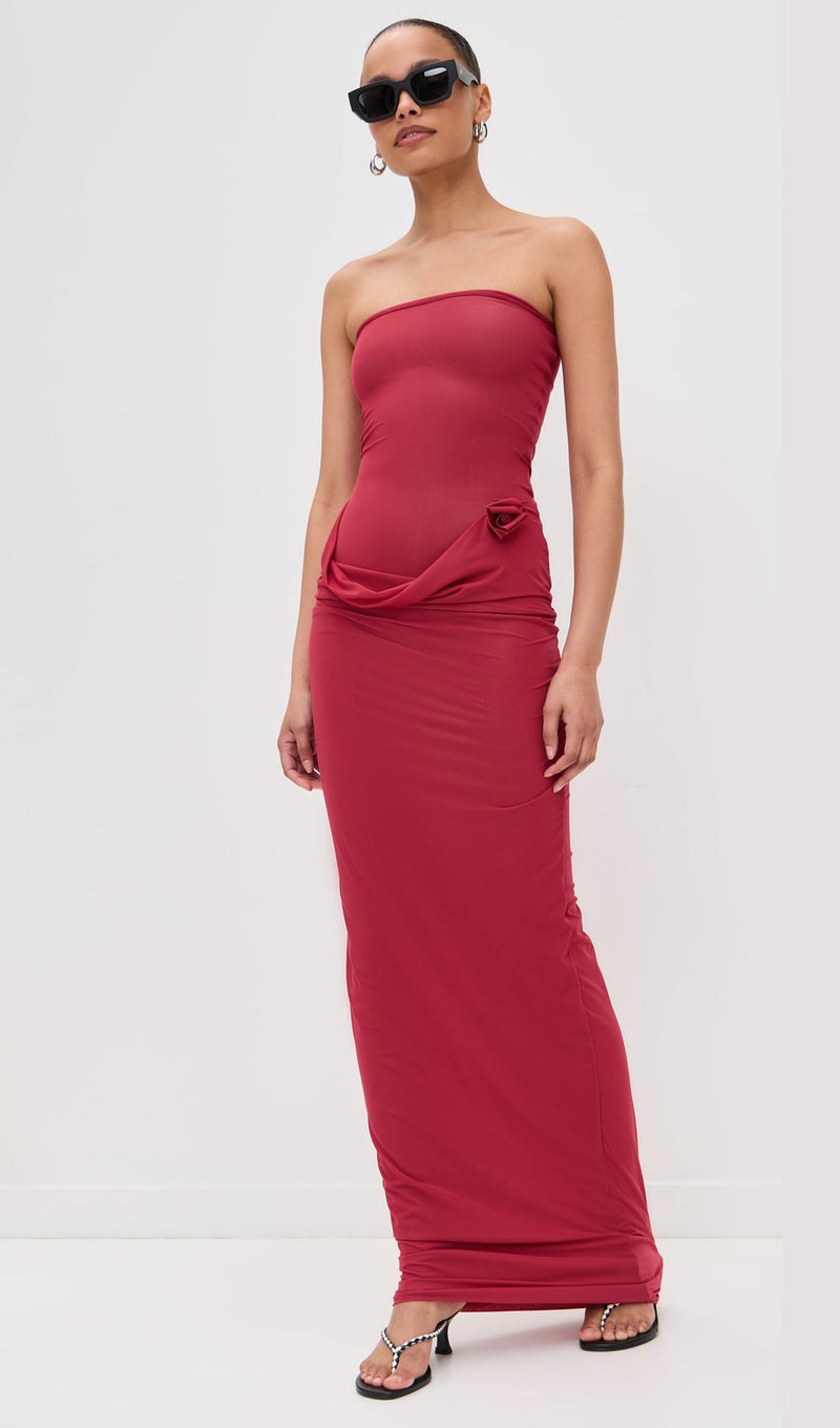 3D Floral Strapless Draped Waist Dress