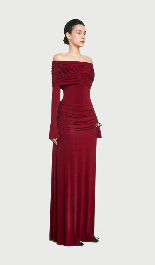Jersey Draped Off-shoulder Maxi Dress