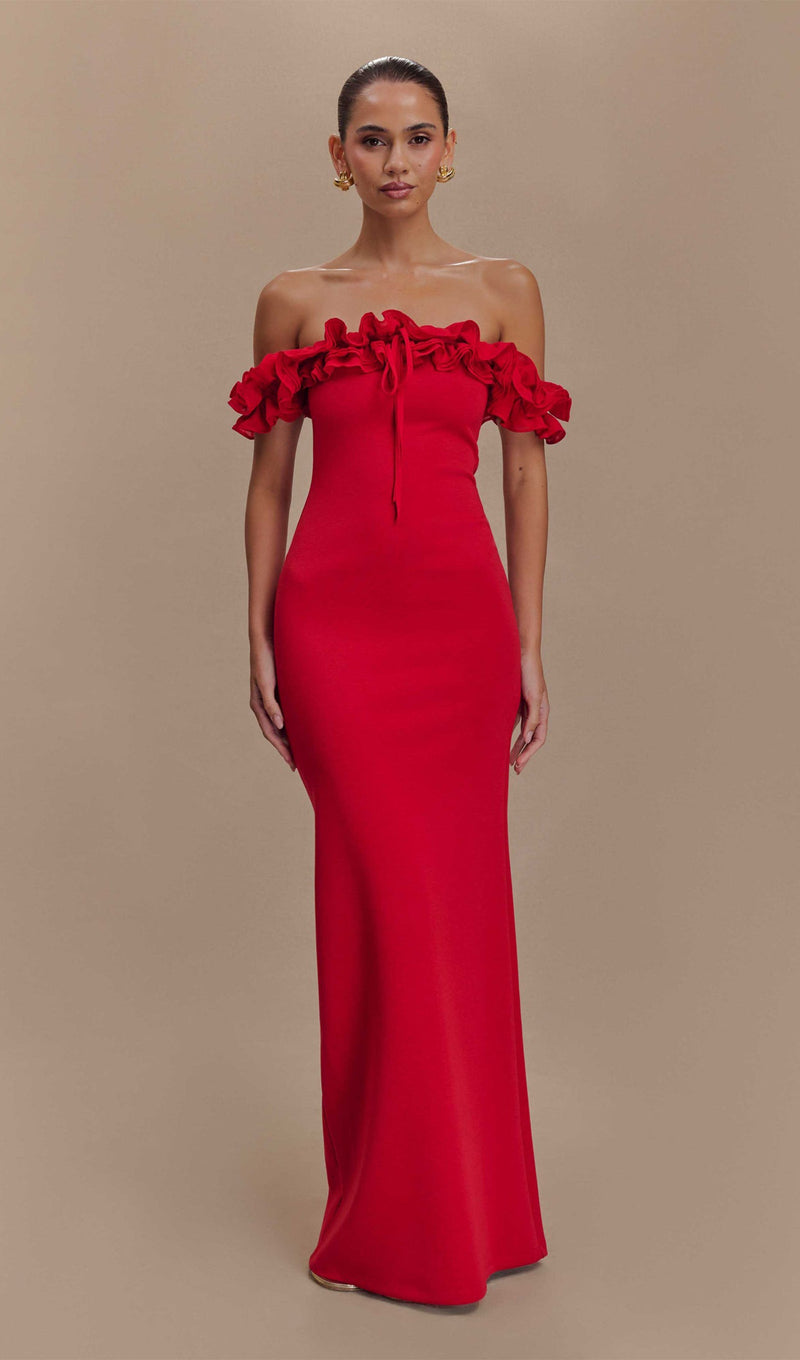 Ruffle Off Shoulder Maxi Dress