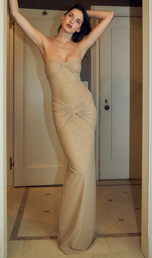 Strapless Twist Shimmery Knit Dress